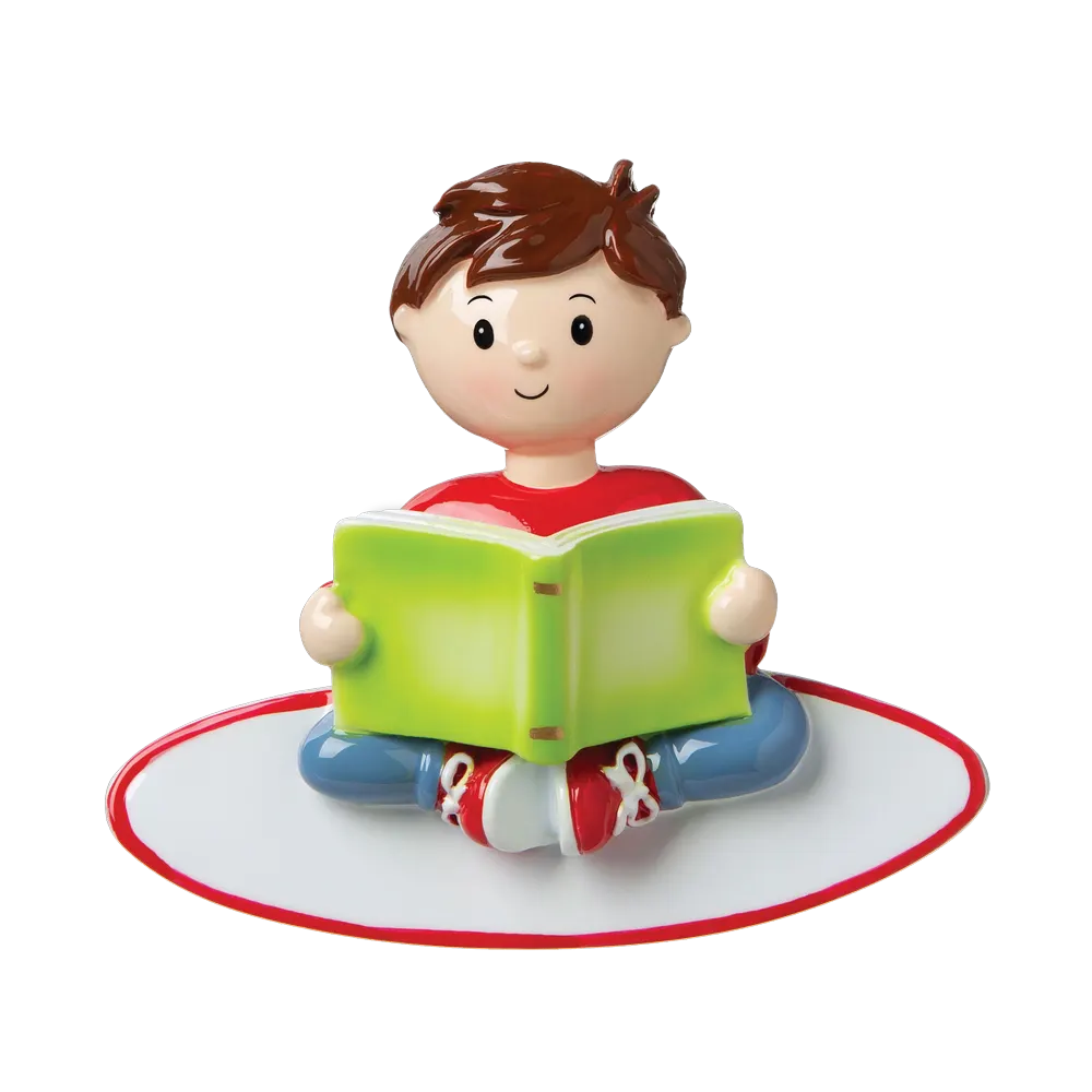 OR1750-B - Boy Reading A Book Personalised Christmas Decoration
