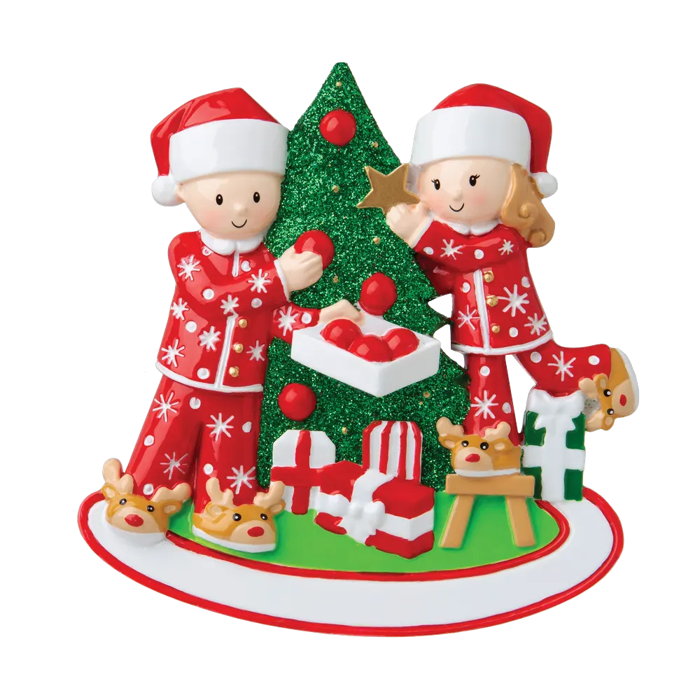 OR1784 - Couple Decorating A Tree Our 1St Christmas Together Personalised Christmas Decoration