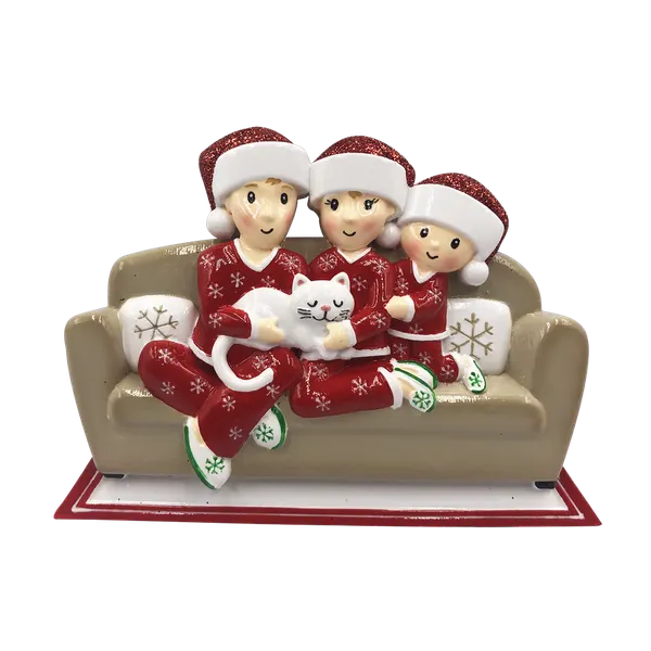 OR1786-3 - Family of 3 W/Cat Personalised Christmas Decoration