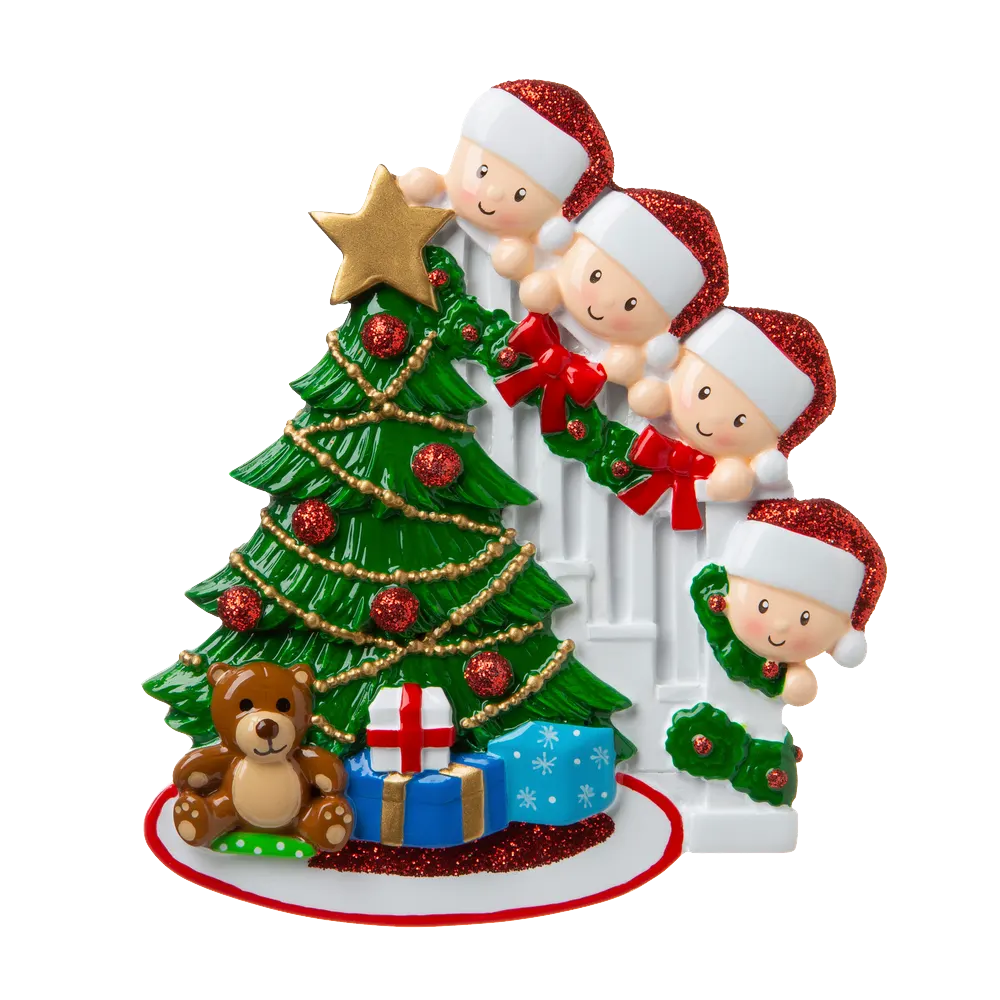 OR1789-4 - Peeking Family of 4 Personalised Christmas Decoration