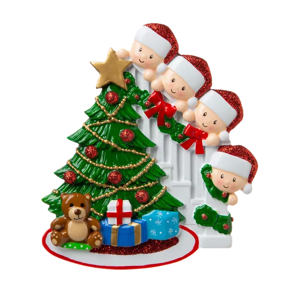 OR1789-4 - Peeking Family of 4 Personalised Christmas Decoration