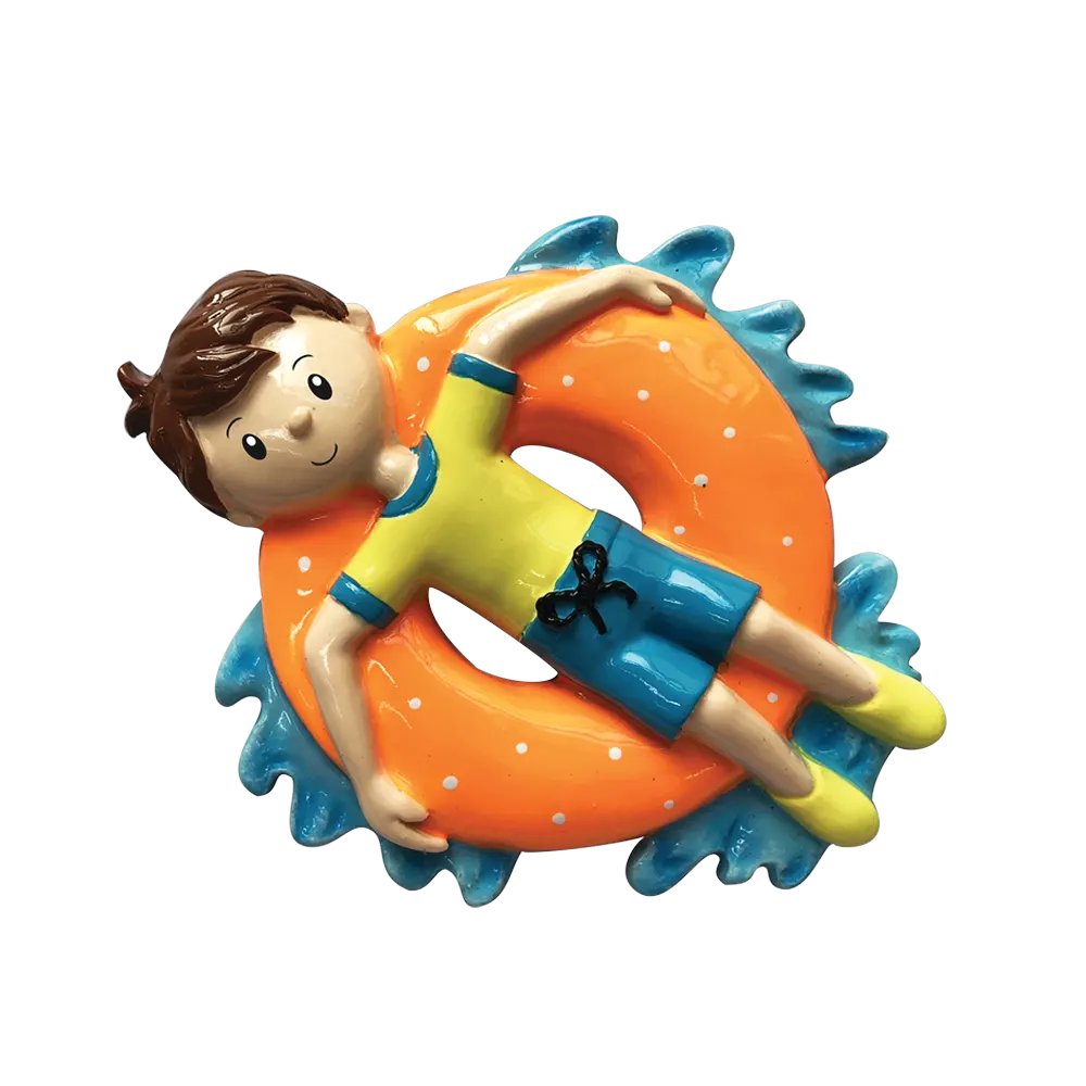 OR1857-B - Boy On Inner Tube Personalised Christmas Ornament