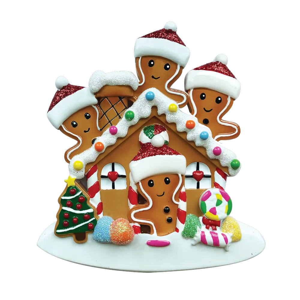 OR1872-4 - Gingerbread House Family of 4 Personalised Christmas Decoration