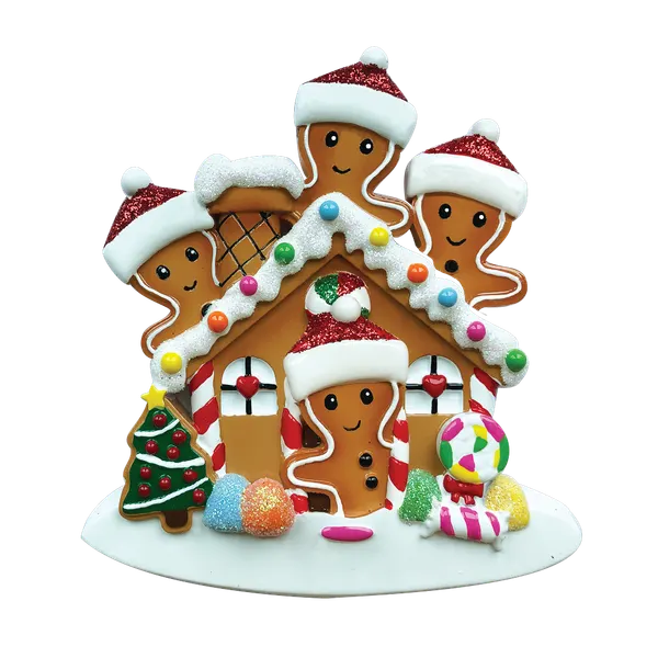 OR1872-4 - Gingerbread House Family of 4 Personalised Christmas Decoration