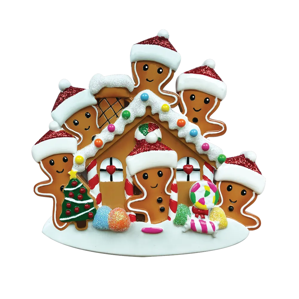 OR1872-6 - Gingerbread House Family of 6 Personalised Christmas Decoration