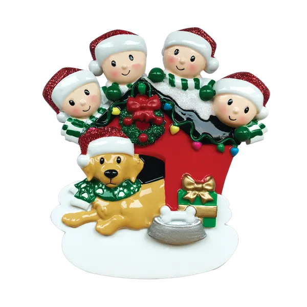 OR1909-4 - Family of 4 With Dog Personalised Christmas Decoration
