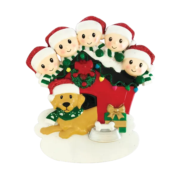 OR1909-5 - Family of 5 With Dog Personalised Christmas Decoration