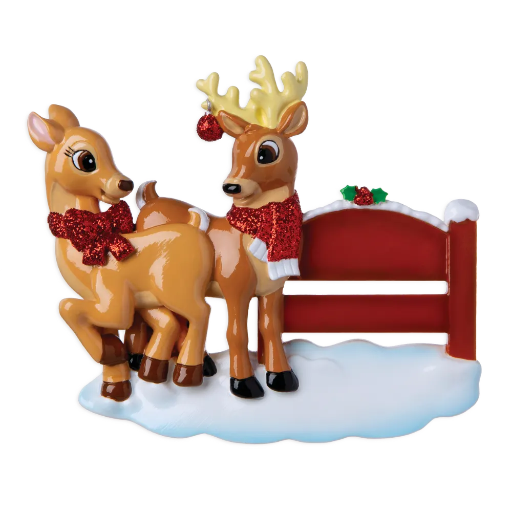 OR1916 - Reindeer Couple With Park Sign Personalized Christmas Ornament