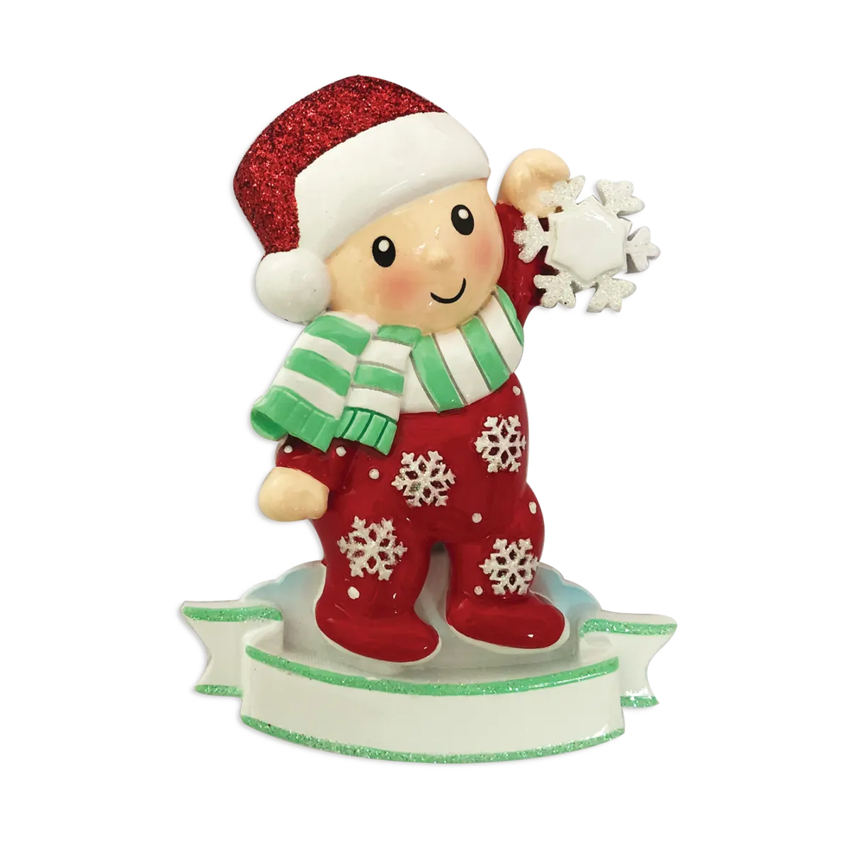 OR1920-RG - Baby in Pajamas (Red & Green) Personalised Christmas Decoration