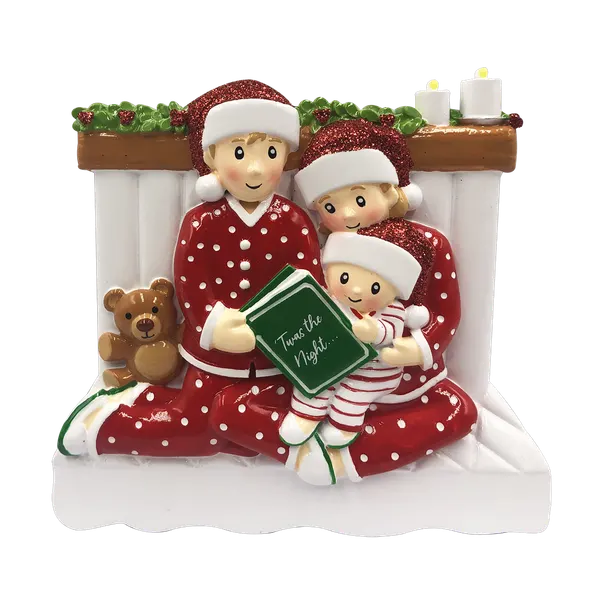 OR2025-3 - Reading in Bed Family of 3 Personalized Christmas Decoration