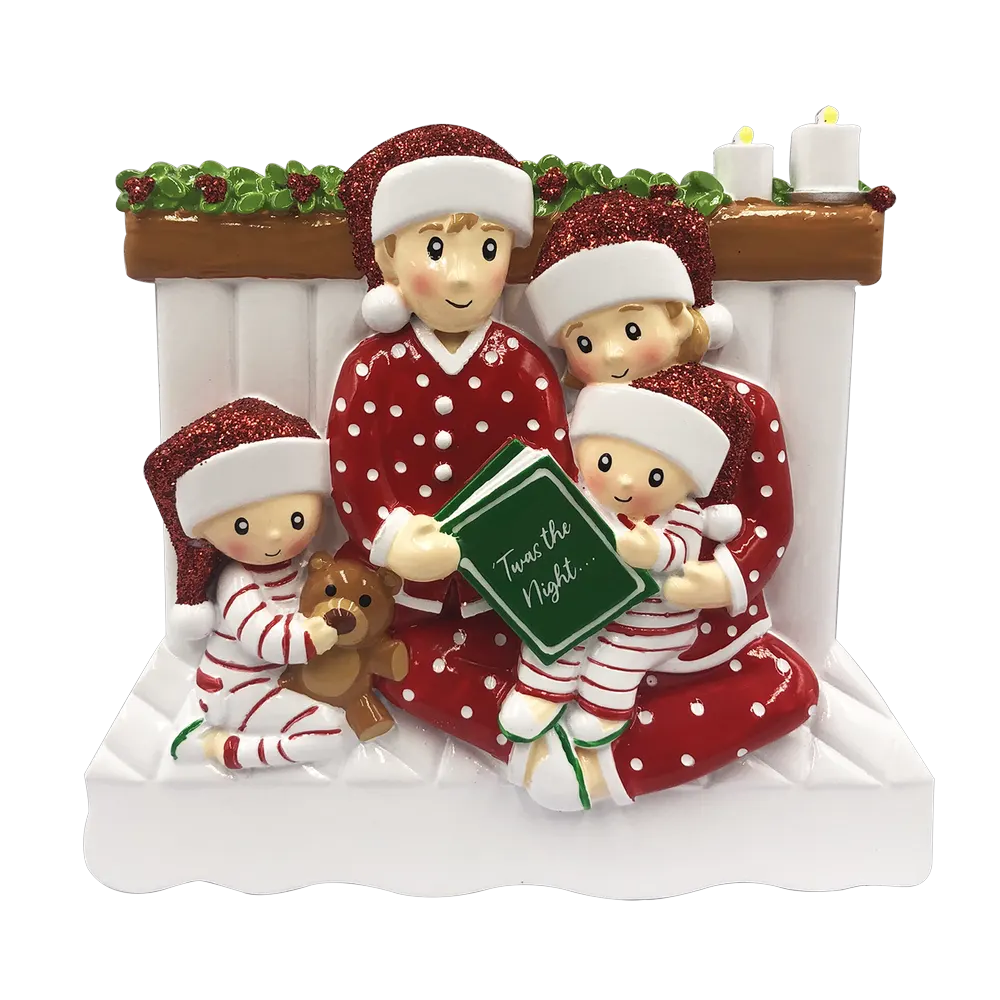 OR2025-4 - Reading in Bed Family of 4 Personalized Christmas Decoration