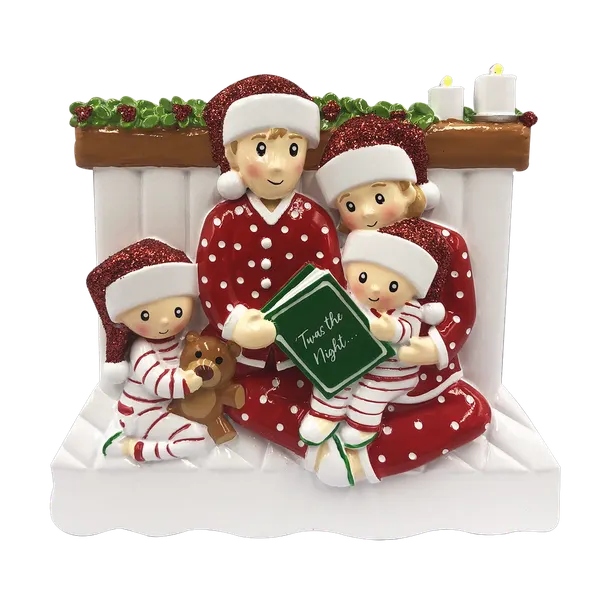 OR2025-4 - Reading in Bed Family of 4 Personalized Christmas Decoration