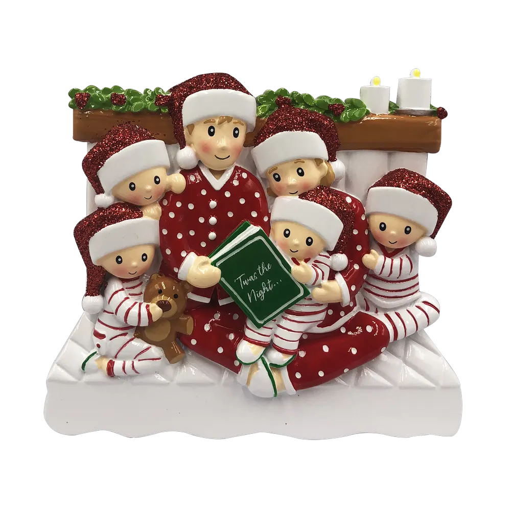 OR2025-6 - Reading in Bed Family of 6 Personalised Christmas Decoration