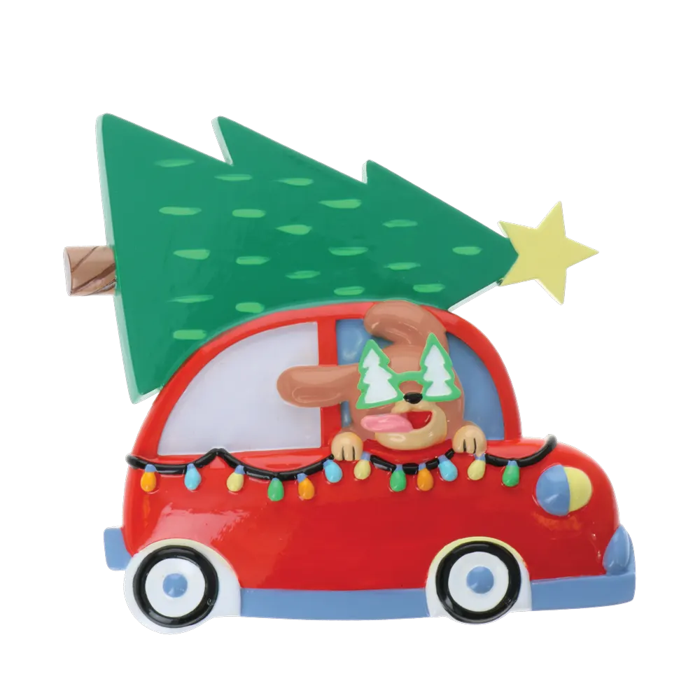 OR2214 - Dog In Car with Tree On Top Personalised Christmas Decoration