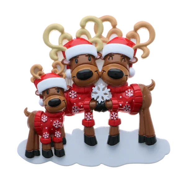 OR2256-3 - Mr. & Mrs. Reindeer Family of 3 Personalised Christmas Decoration