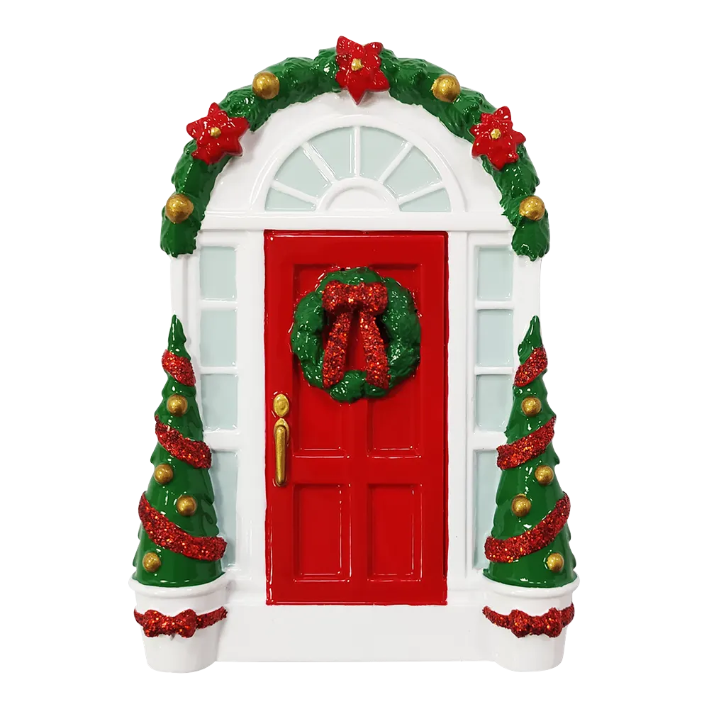 OR2297 - Red Door with Wreath Personalised Christmas Decoration