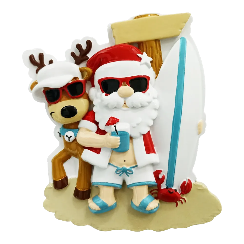 OR2378-2 - Santa Beach Hangout Family of 2 Personalised Christmas Decoration