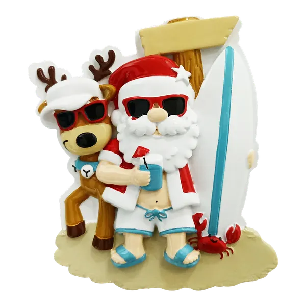 OR2378-2 - Santa Beach Hangout Family of 2 Personalised Christmas Decoration