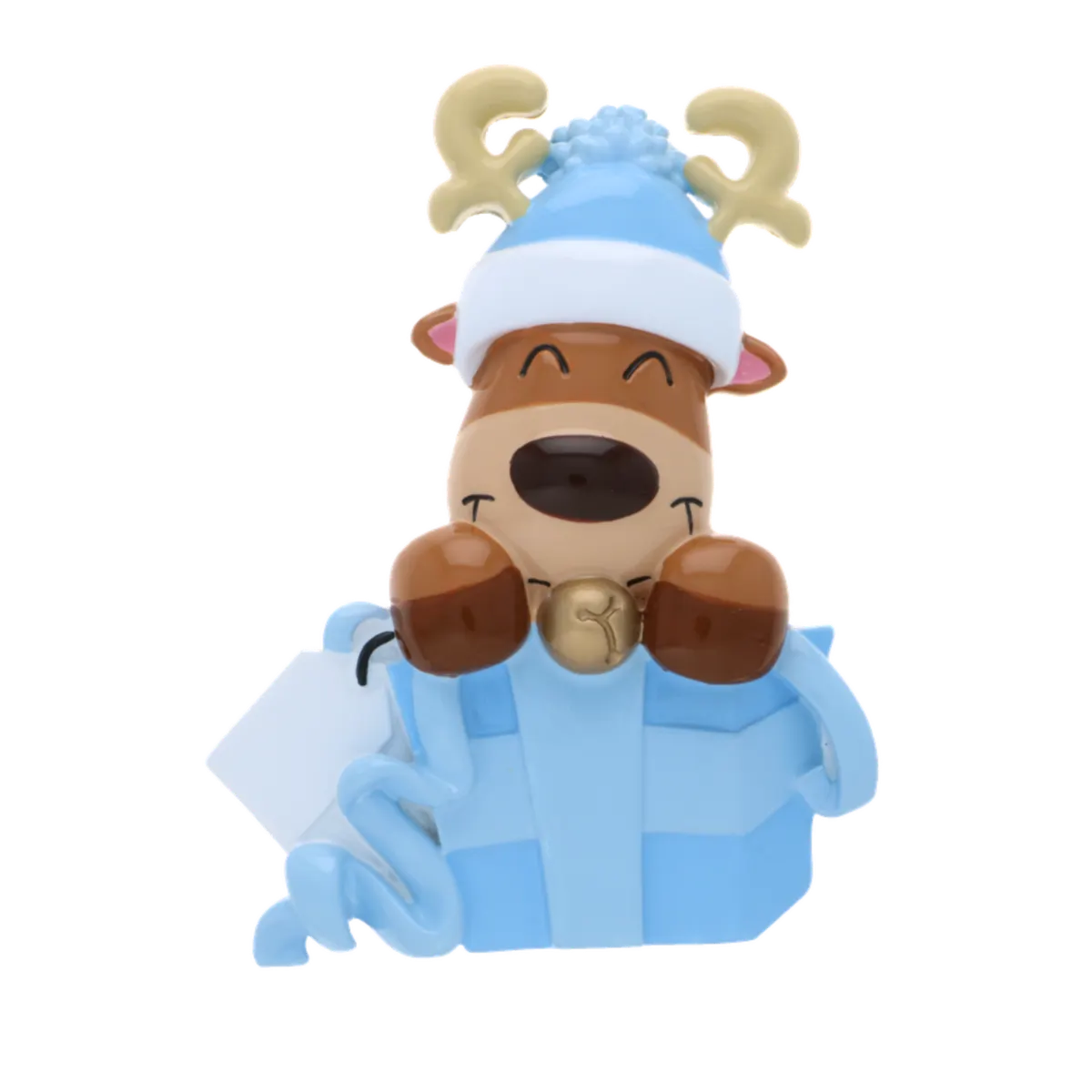 OR2398-B - Baby Reindeer in Gift Box (Blue) Personalised Christmas Decoration