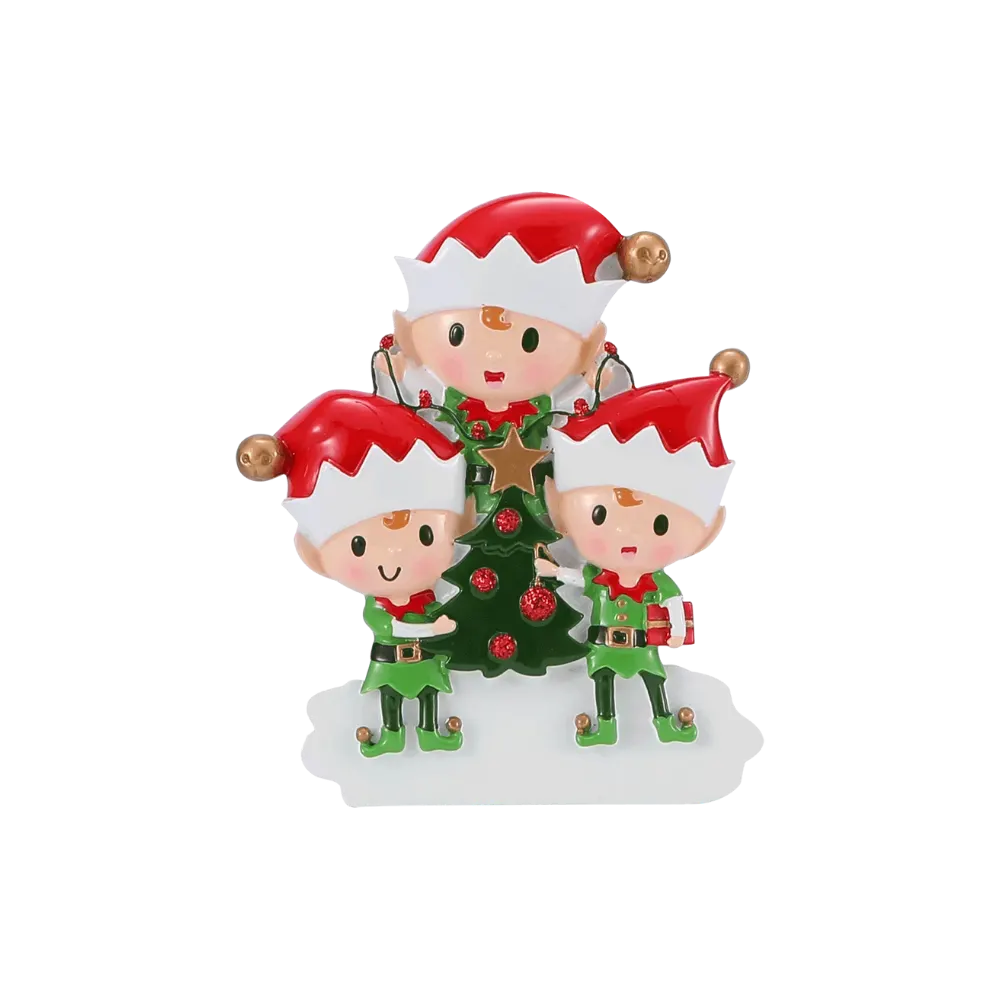 OR2464-3 - Elves Doing Things (Family of 3) Personalised Christmas Decoration