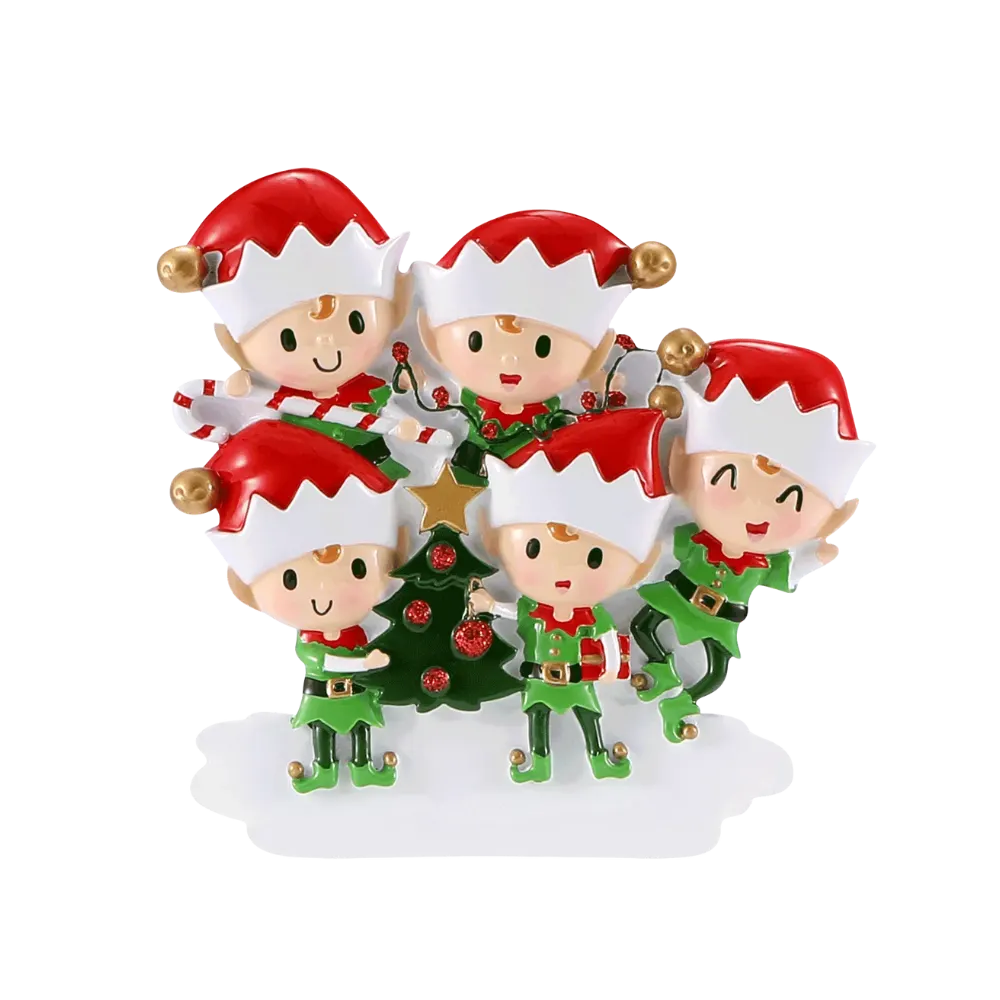 OR2464-5 - Elves Doing Things (Family of 5) Personalised Christmas Decoration