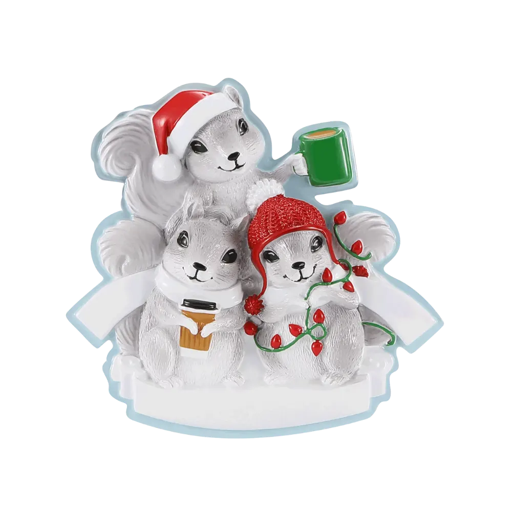 OR2466-3 - Grey Squirrel (Family of 3) Personalised Christmas Decoration