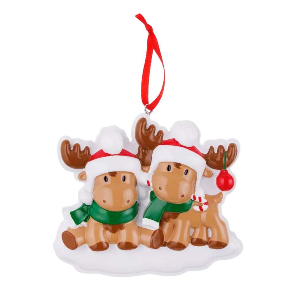 OR2467-2 - Cutesy Moose (Family of 2) Personalised Christmas Decoration