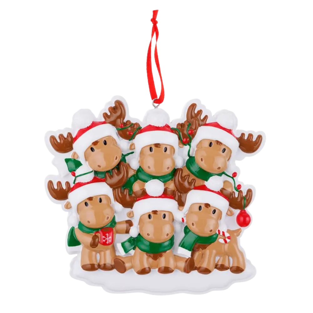 OR2467-6 - Cutesy Moose (Family of 6) Personalised Christmas Decoration