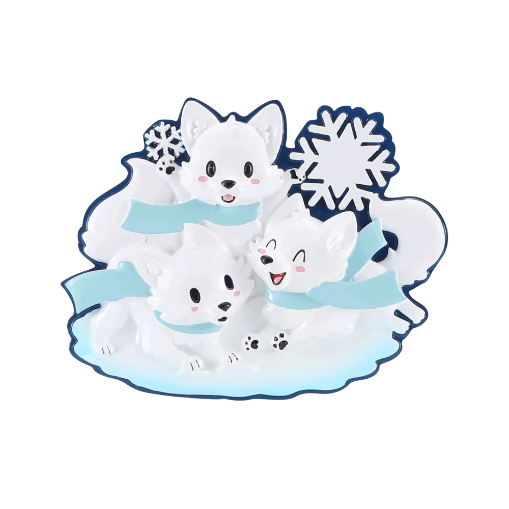 OR2469-3 - Arctic Fox (Family of 3) Personalised Christmas Decoration