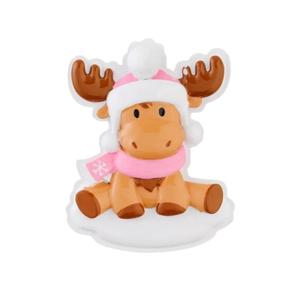 OR2477-P - Moose Baby (Pink) Personalised Christmas Decoration