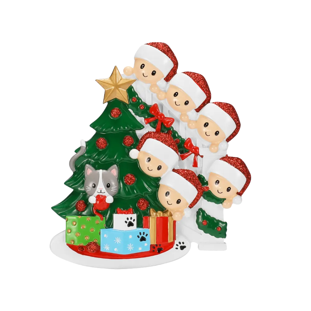 OR2672-6 - Cat in Christmas Tree Family of 6