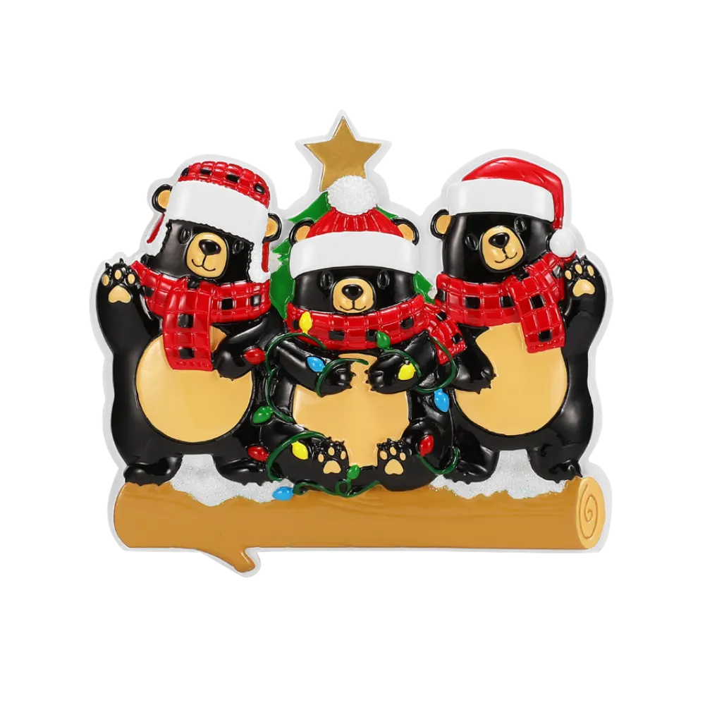 OR2676-3 - Bears With Scarf & Santa Hat Family of 3