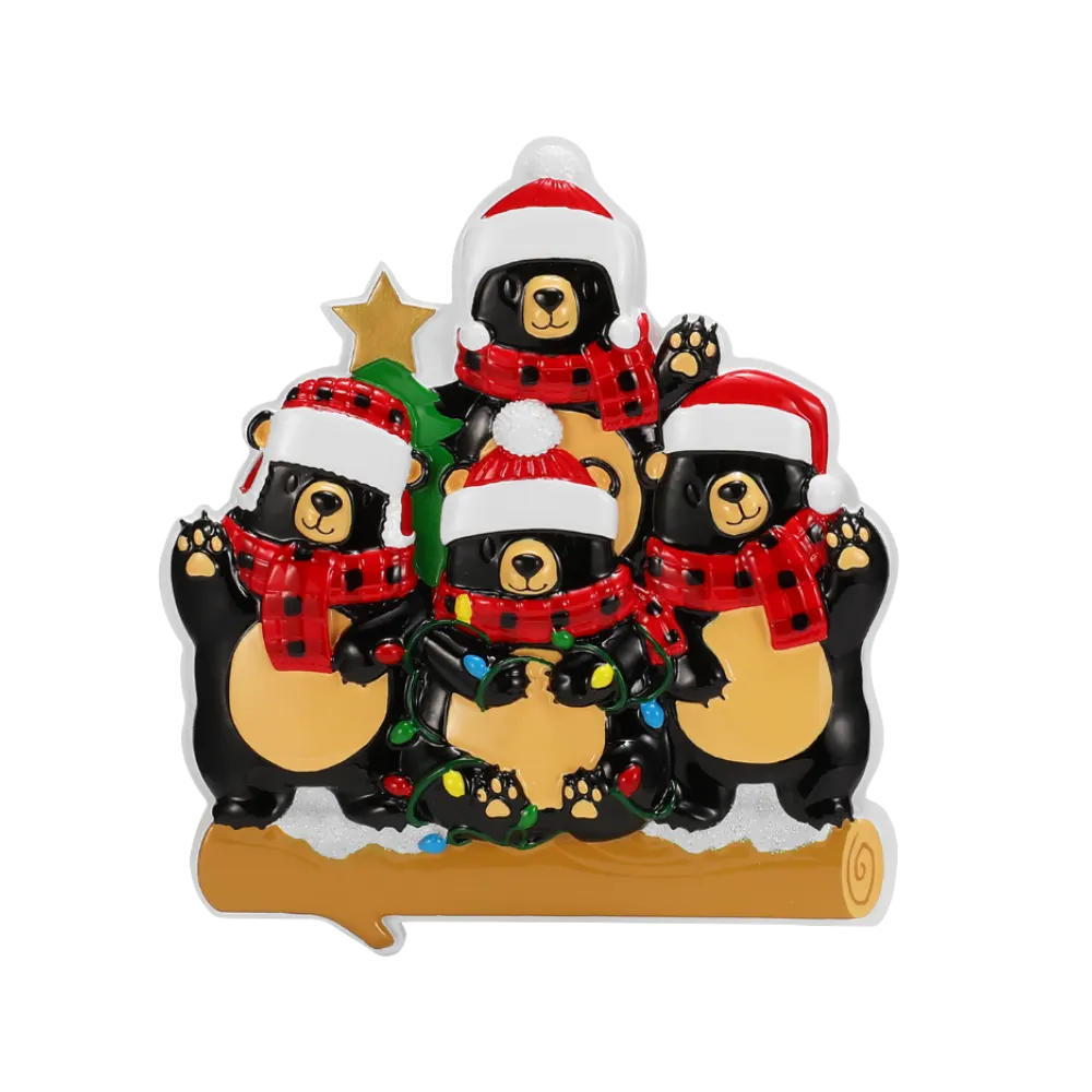 OR2676-4 - Bears With Scarf & Santa Hat Family of 4
