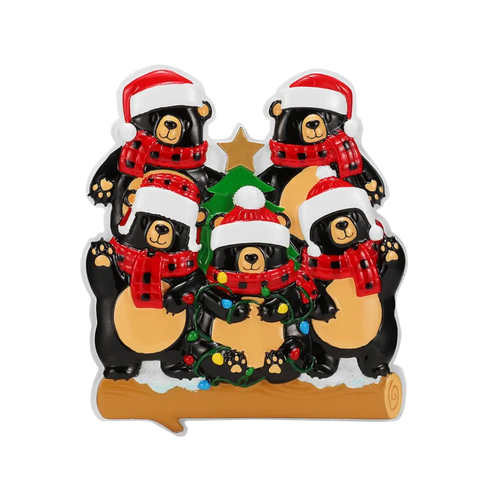 OR2676-5 - Bears With Scarf & Santa Hat Family of 5