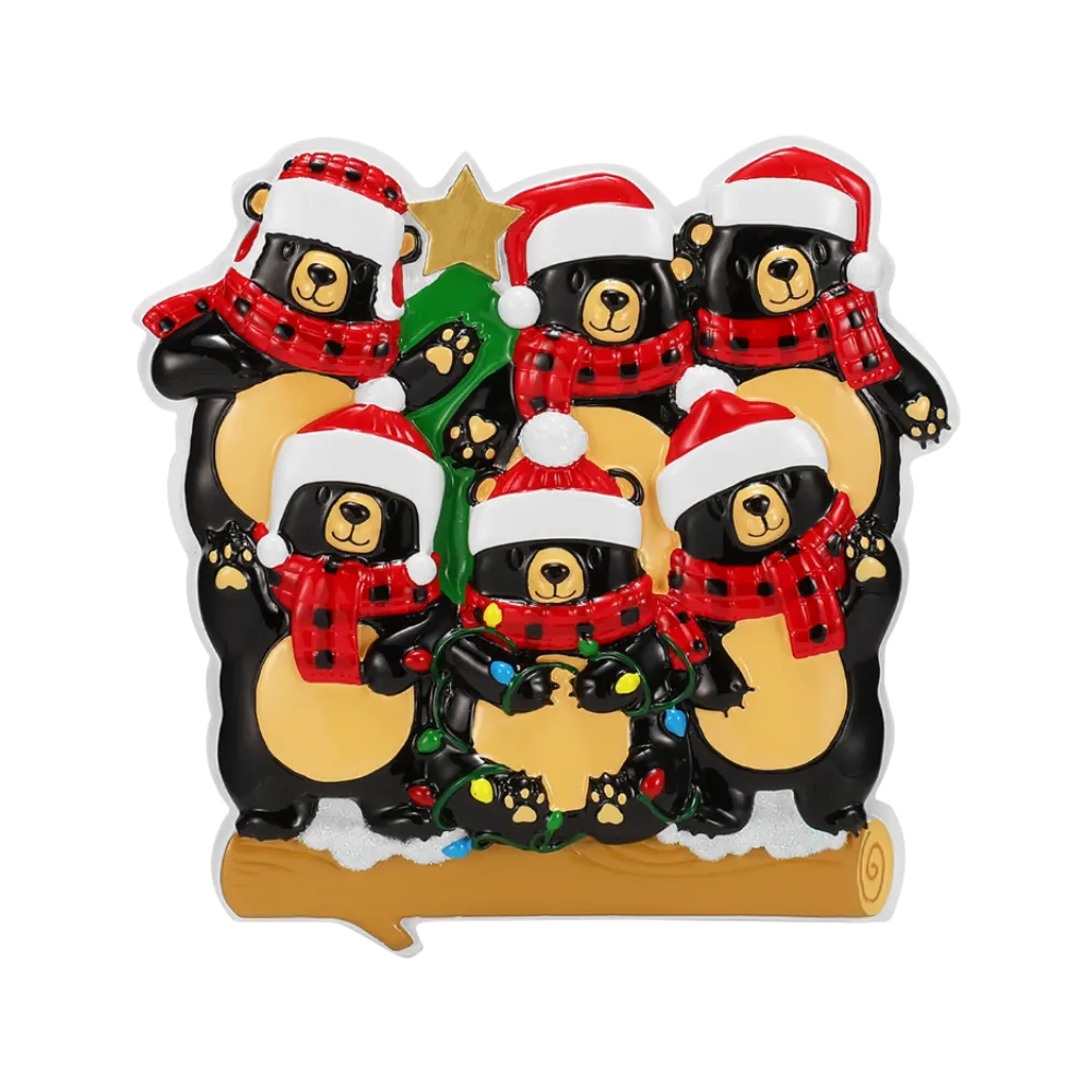 OR2676-6 - Bears With Scarf & Santa Hat Family of 6