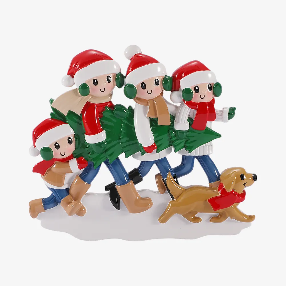 OR3088-4 - Christmas Tree Tradition Family of 4 with Dog