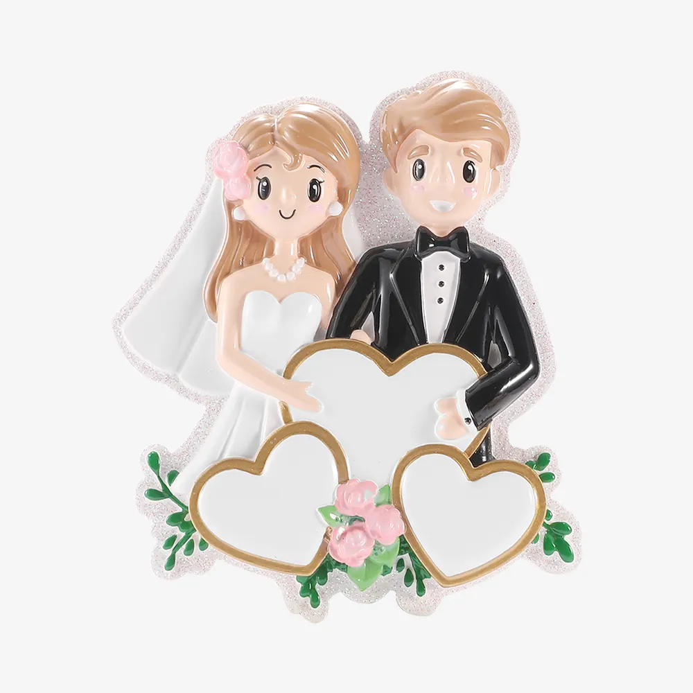 OR3100 - Happy Wedding Couple in Wedding Dress and Tuxedo with Gold Hearts