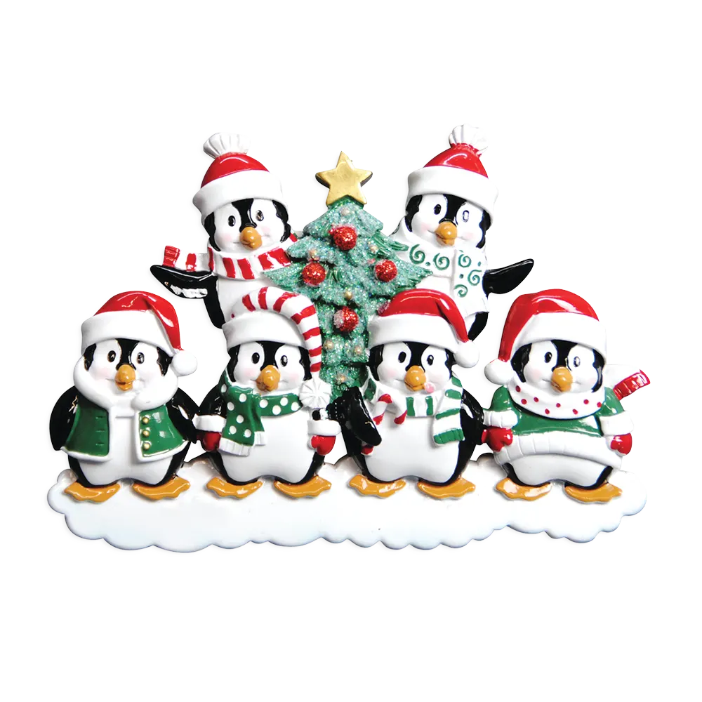 OR629-6 - Winter Penguin Family of 6 Personalised Christmas Decoration