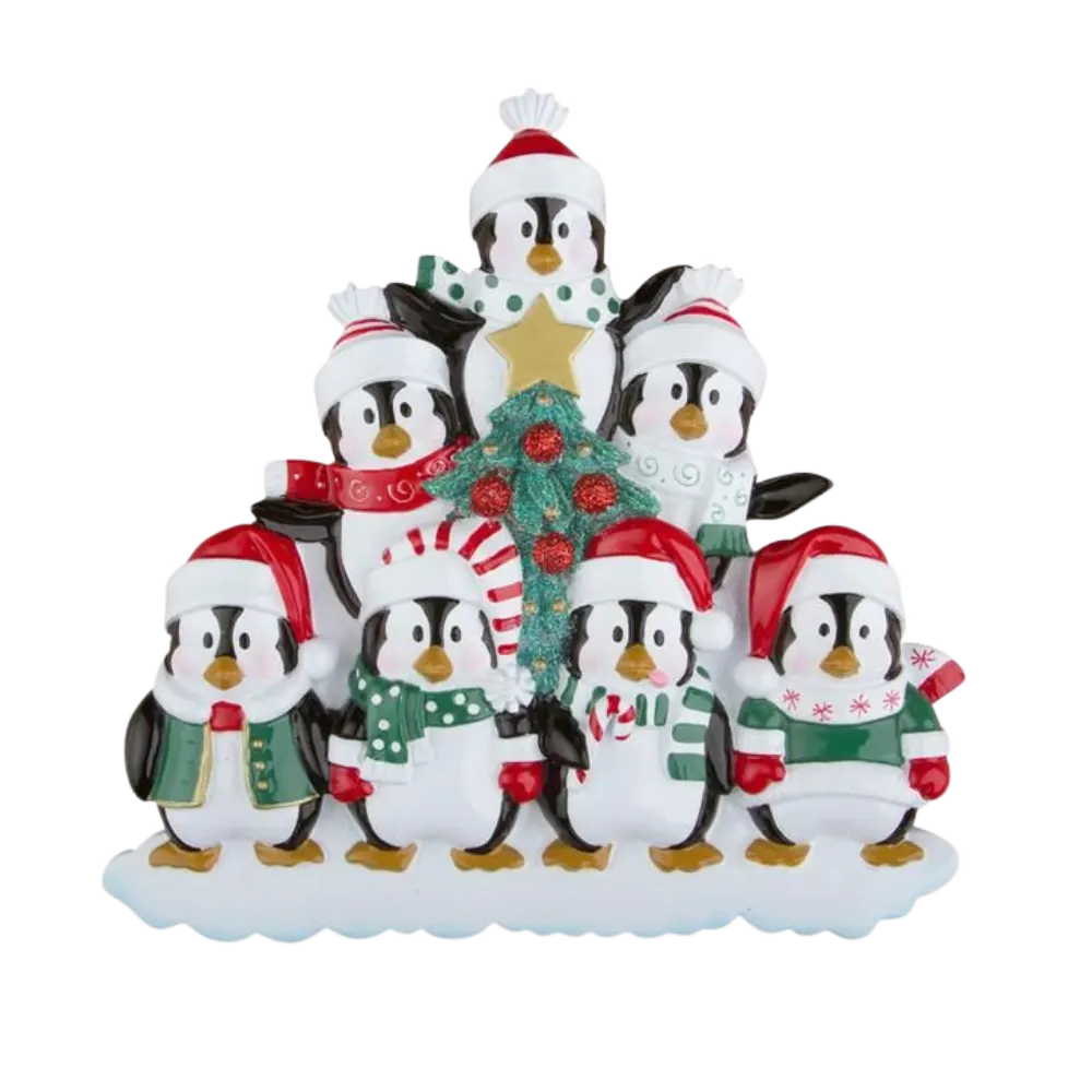 OR629-7 - Winter Penguin Family 7 Personalised Christmas Decoration