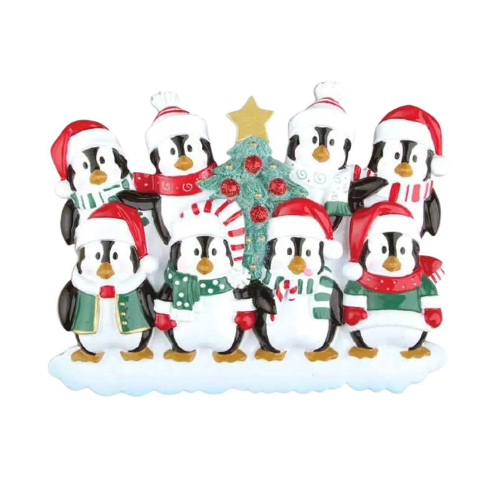 OR629-8 - Winter Penguin Family 8 Personalised Christmas Decoration