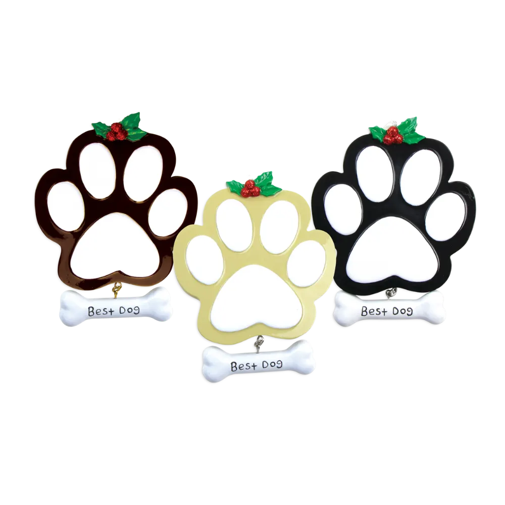 OR712-A - Dog Paw (4 Black, 4 Tan, 4 Brown) Personalised Christmas Decoration