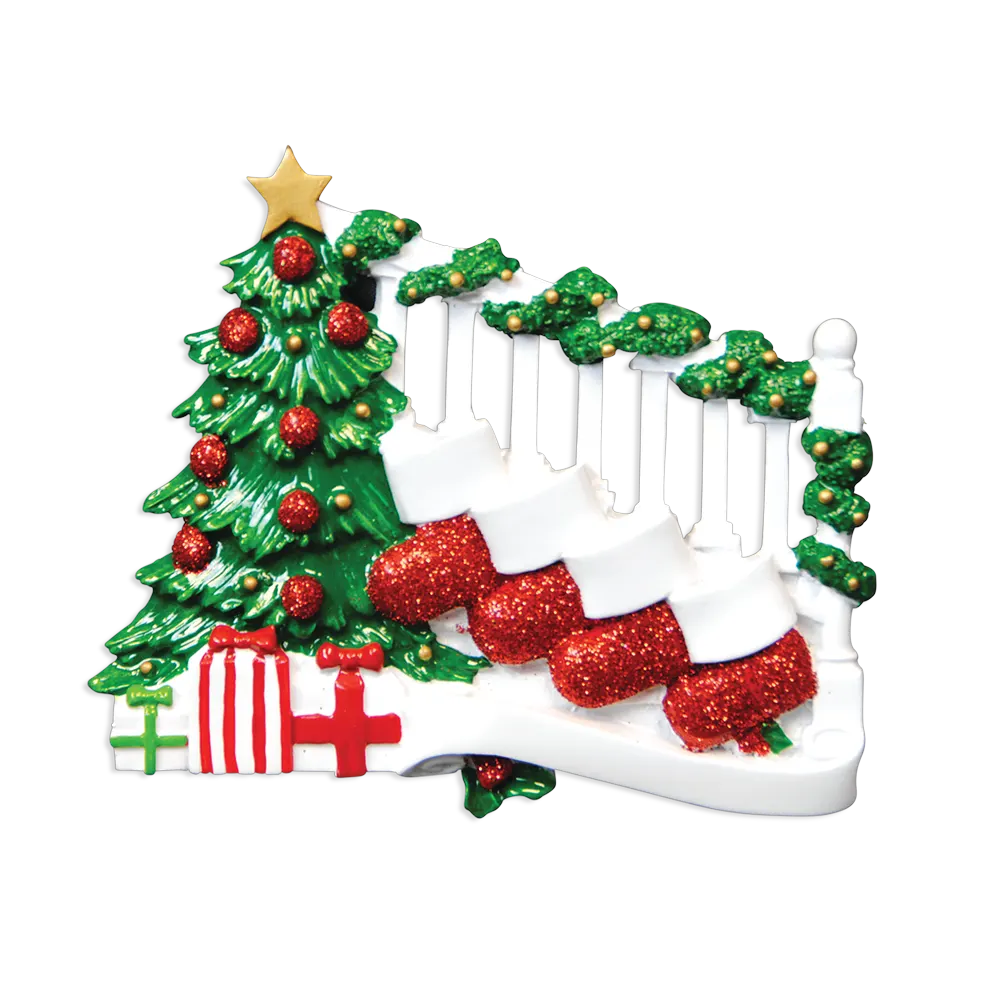 OR823-4 - Bannister With 4 Stockings Personalised Christmas Decoration