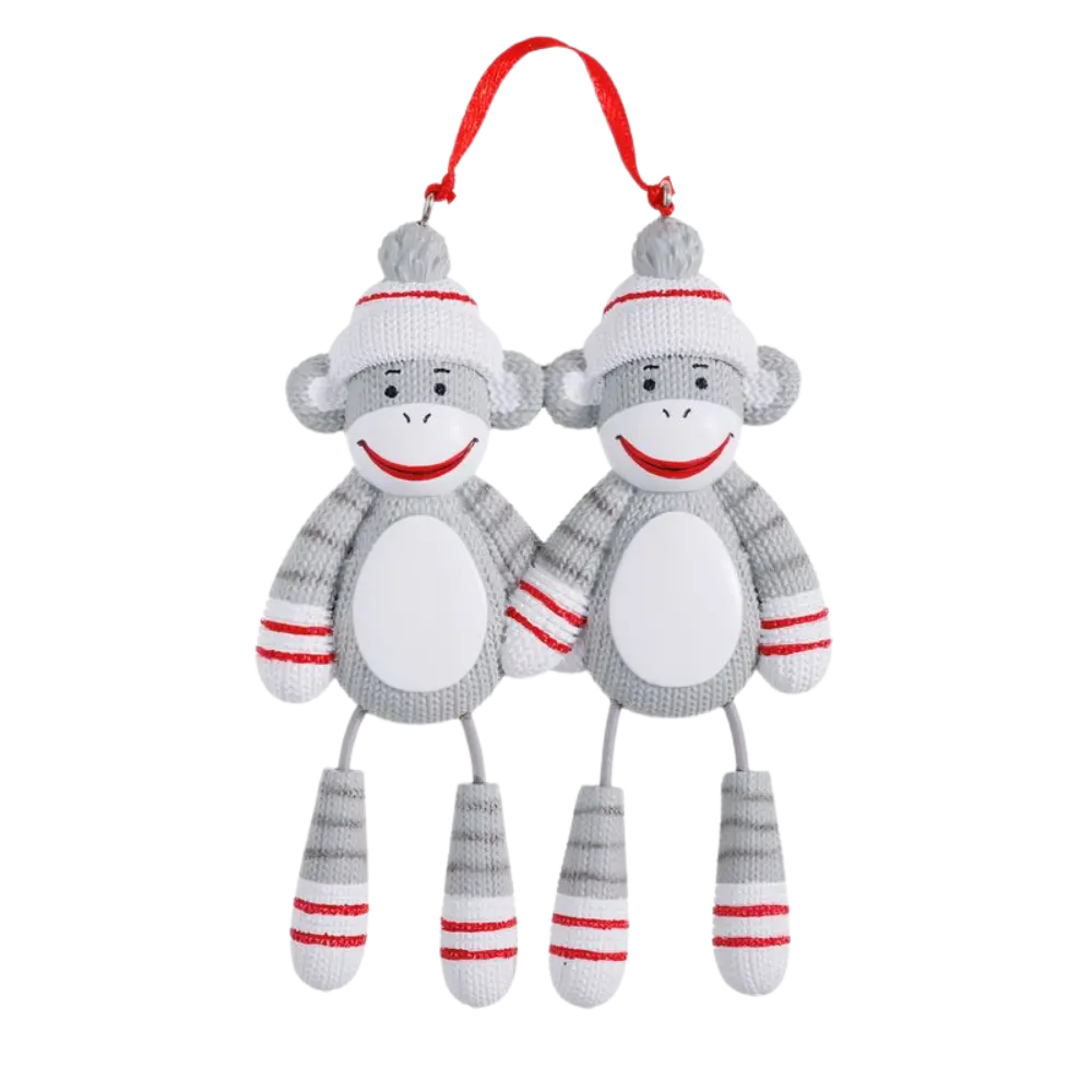 OR928-2 - Sock Monkey (Family of 2) Personalised Christmas Decoration