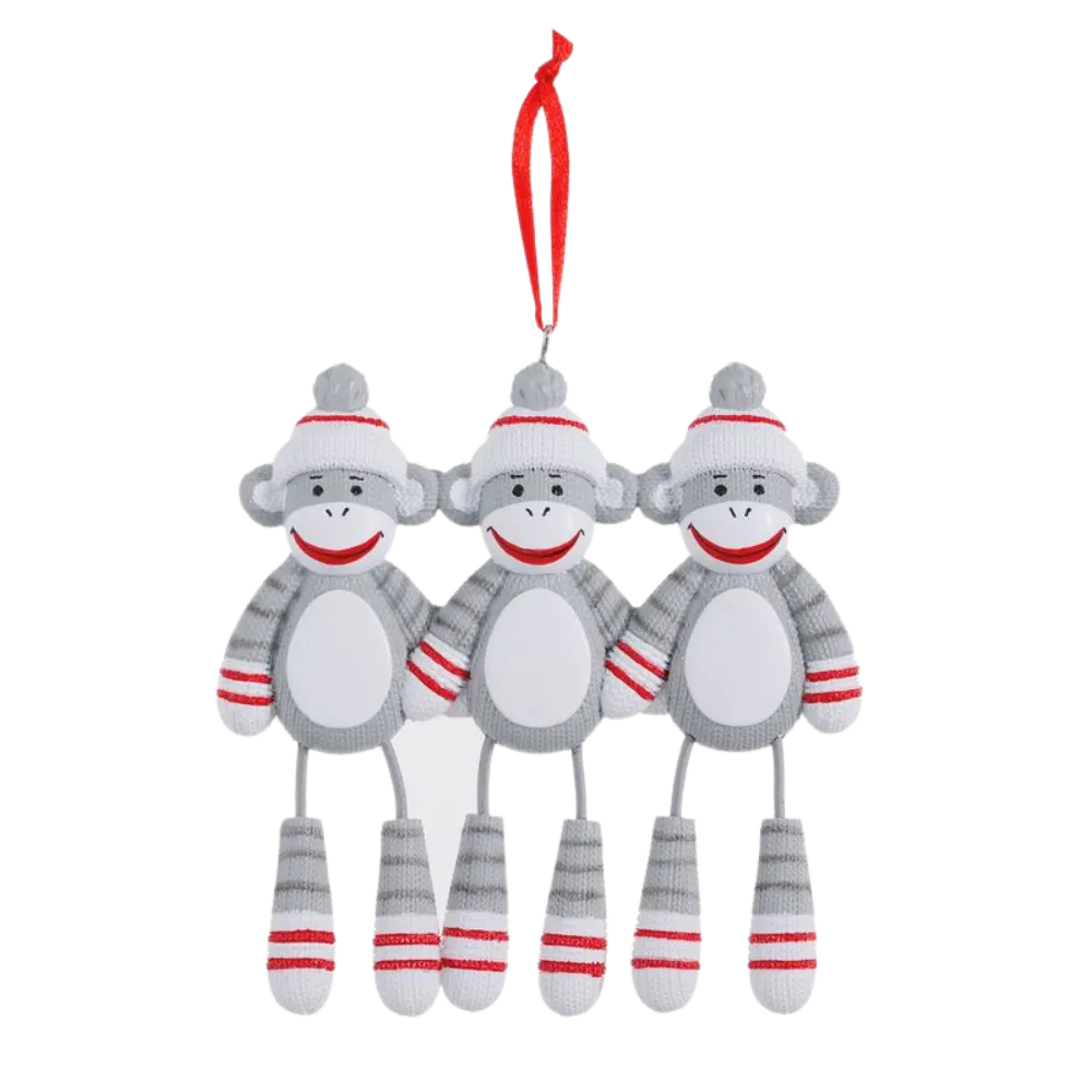 OR928-3 - Sock Monkey (Family of 3) Personalised Christmas Decoration