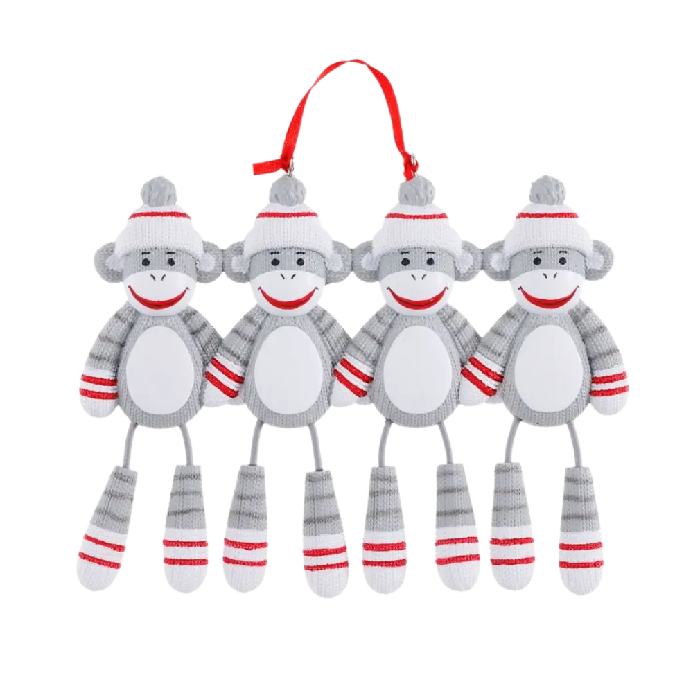 OR928-4 - Sock Monkey (Family of 4) Personalised Christmas Decoration