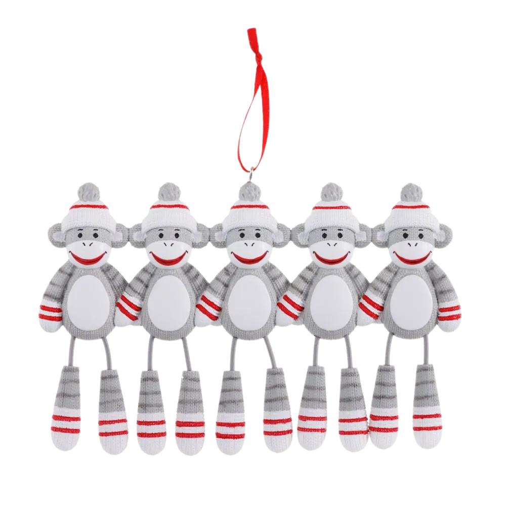 OR928-5 - Sock Monkey (Family of 5) Personalised Christmas Decoration
