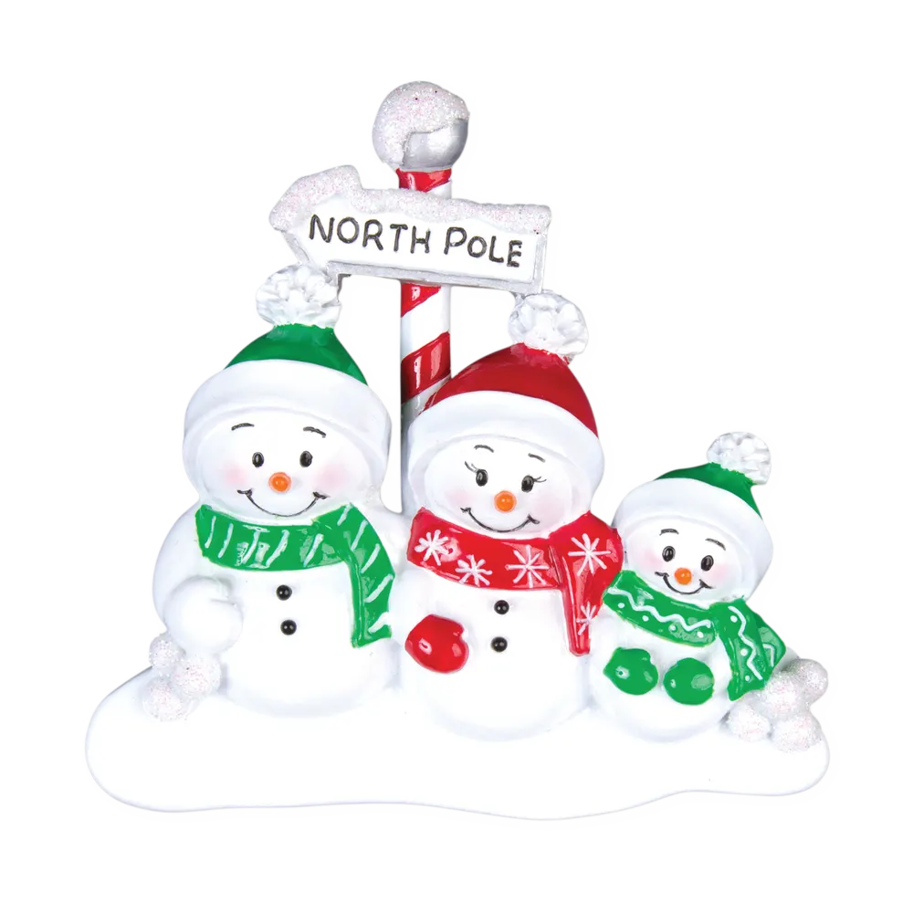 OR967-3 - North Pole Family of 3 Personalised Christmas Decorations