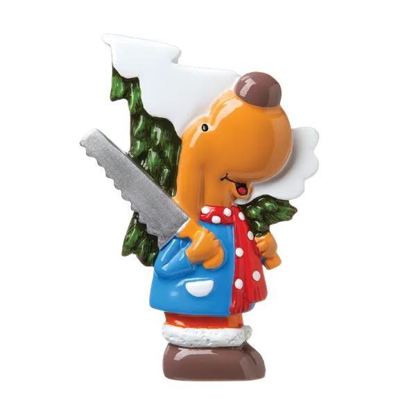P18-03-052 - Dog Cutting Down Christmas Tree Personalised Christmas Decoration