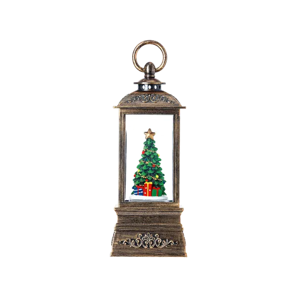 SG23023 - 8"H LED Xmas Tree Plastic Water Globe Lantern Glitter Spinner