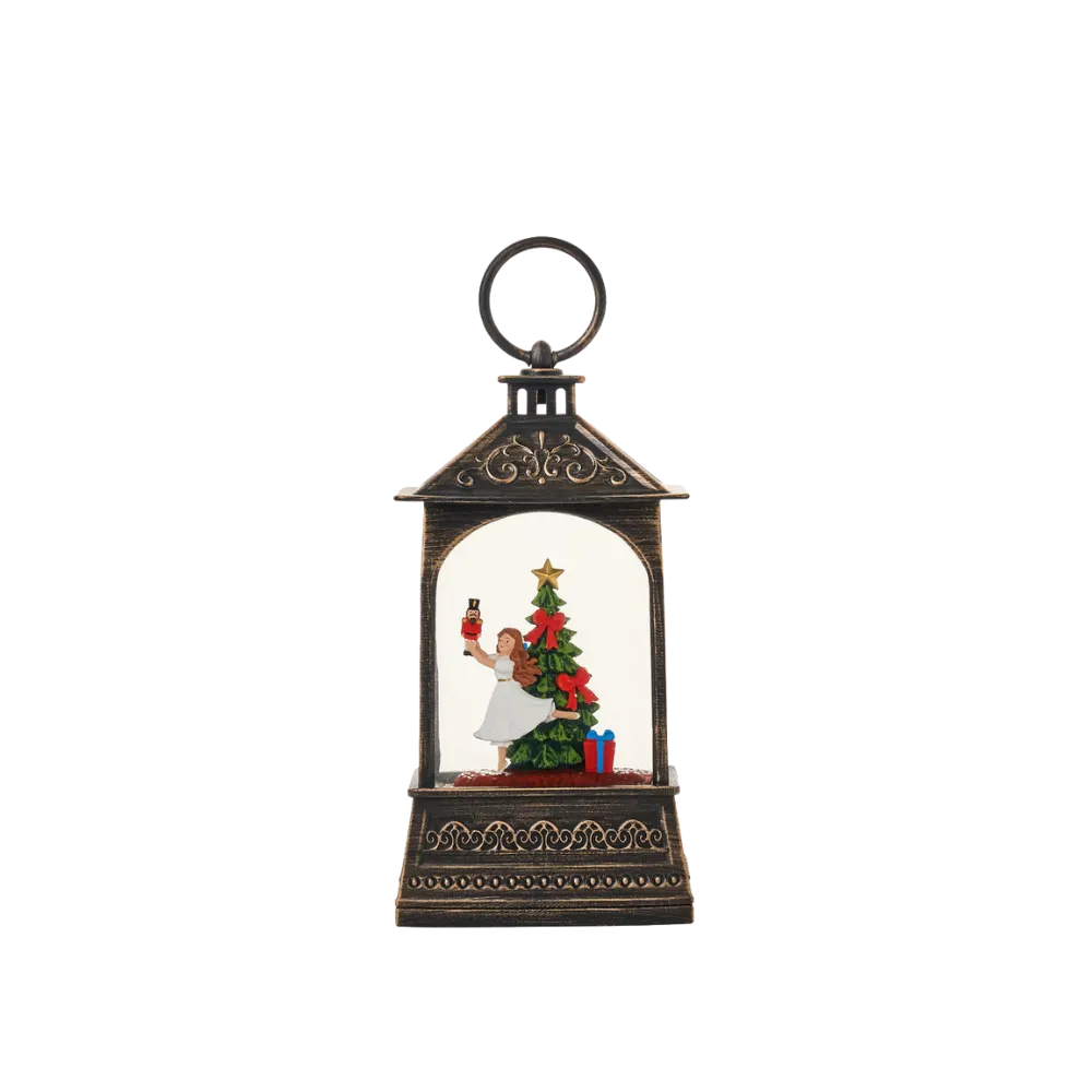 SG23133 - 8.25"H LED Nutcracker with Tree Water Globe Lantern Glitter Spinning